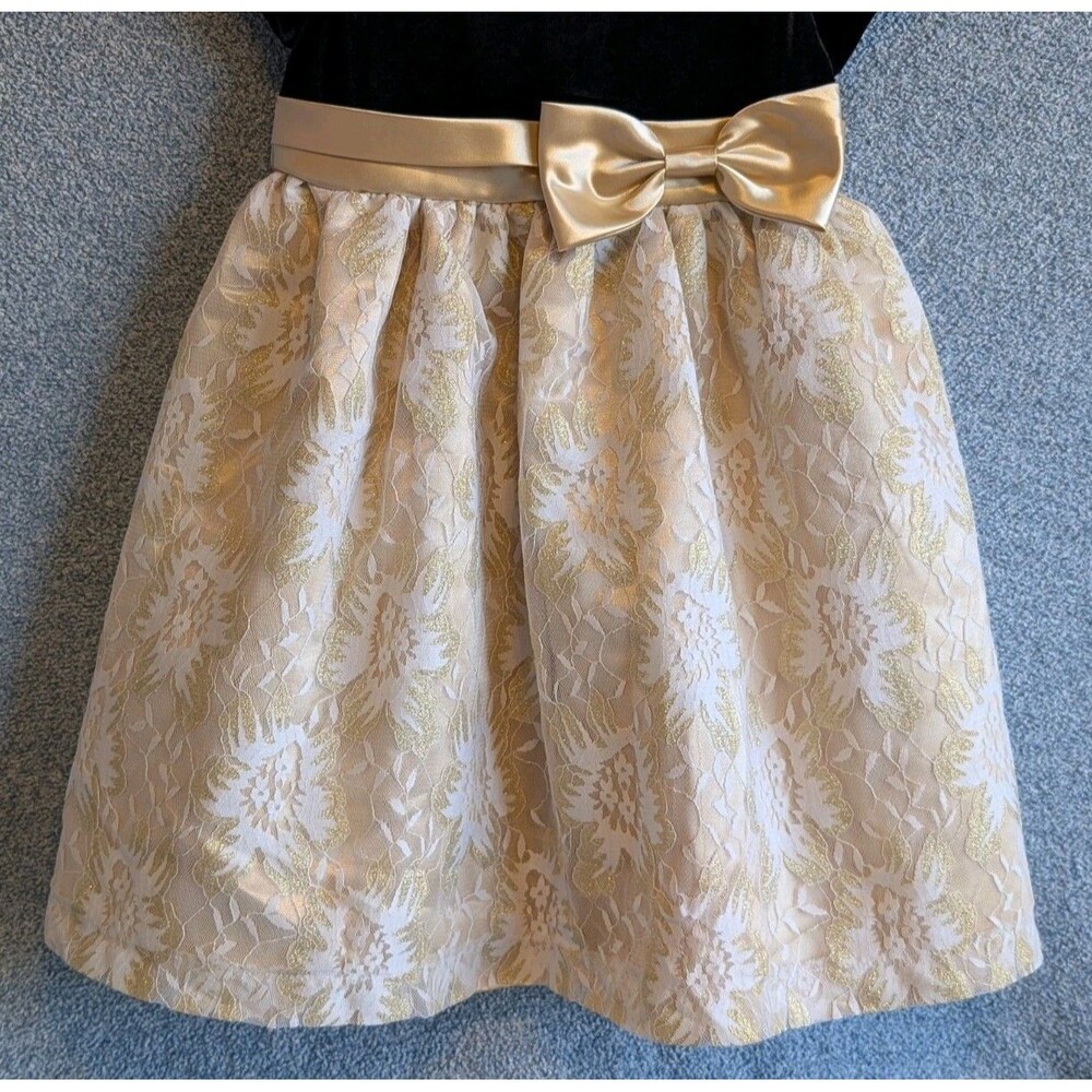 Special Editions Sears Girls Size 5T Velvet Puff Sleeve Glitter Lace Bow Dress - Picture 3 of 9